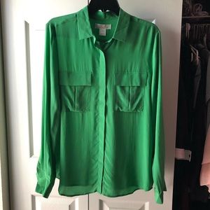 🦉Joe Fresh Bright Green 100% Silk Blouse L NWT
